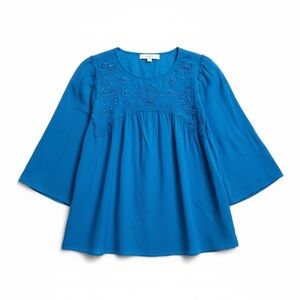 LOFT Vibrant Blue Embroidered Blouse